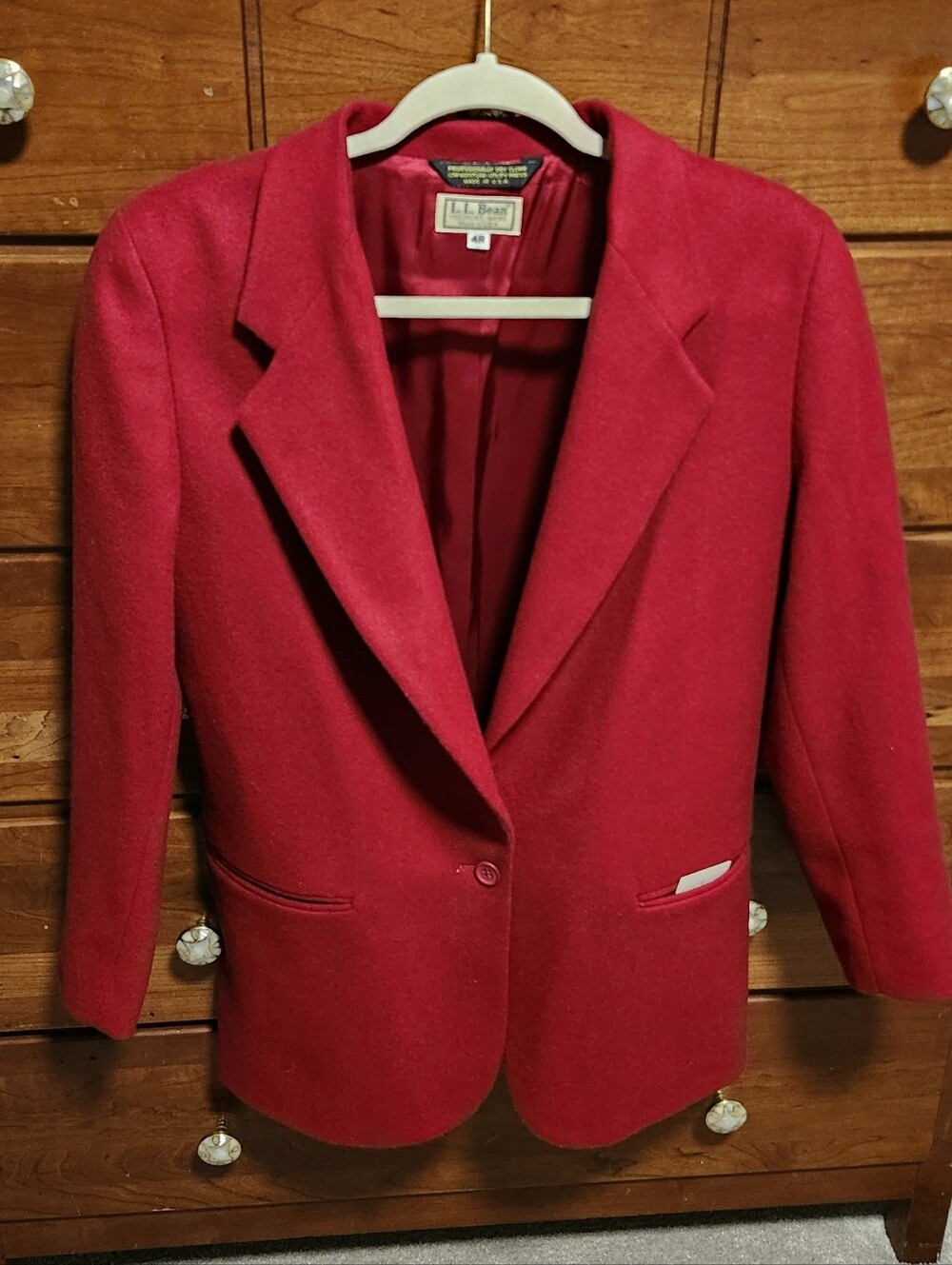 L.L. Bean NWT Vintage Womens Red Wool & Cashmere Blazer Single Button Size 4 USA